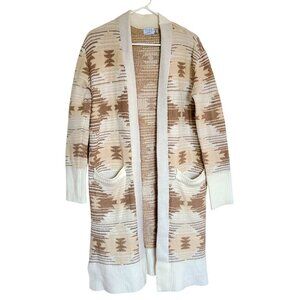 Time And Tru Women’s Cardigan 4-6 Tan Nordic Sweater Aztec Fall Oversized Long